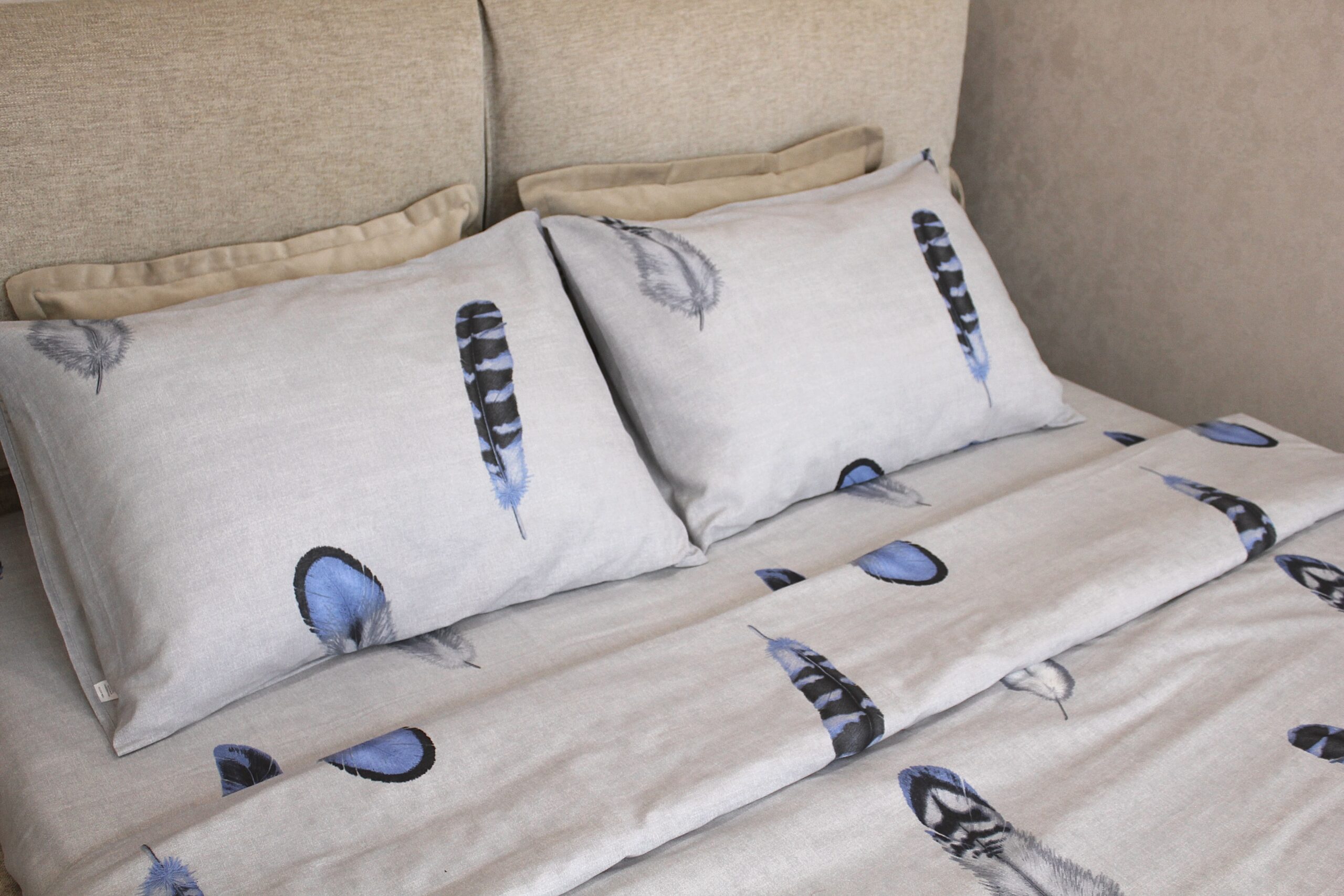 Комплект постельного белья Перо на бежевом